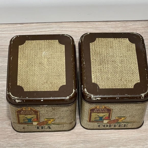Vintage Tin Canisters Chein Co Brown Retro Kitchen TEA & COFFEE CANISTERS - Picture 2 of 9